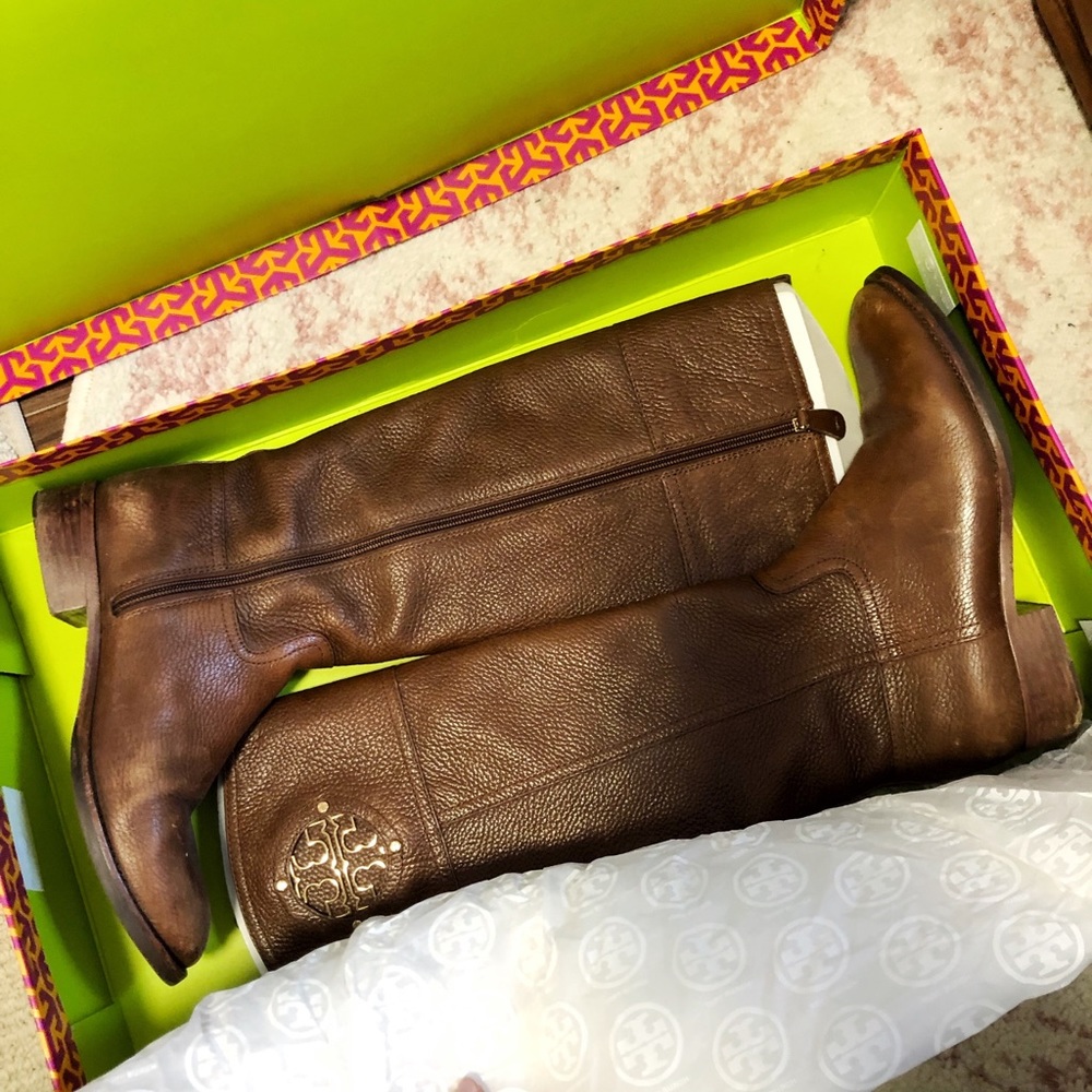 Tory Burch Kieran 7.5 Brown Leather Riding Boots